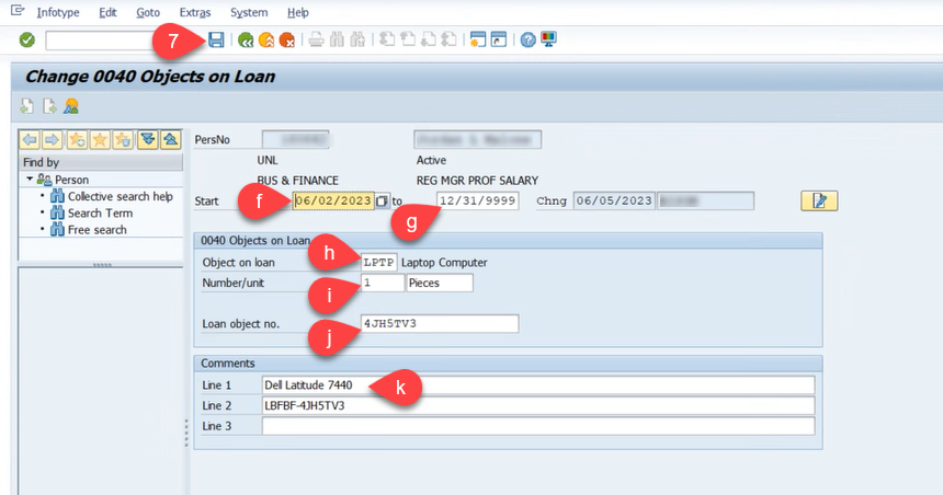 Visual of OOL Item Entry Screen