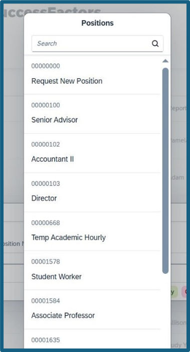 Positions screen