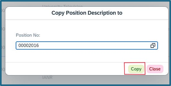 Copy Position Description to screen showing position number entered