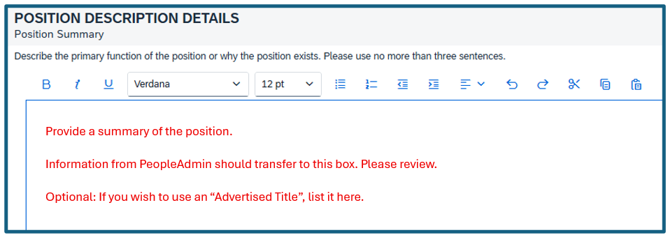 Position Description Details Position Summary