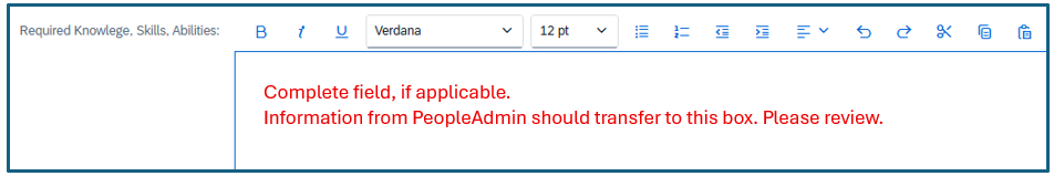 Required KSAs screen