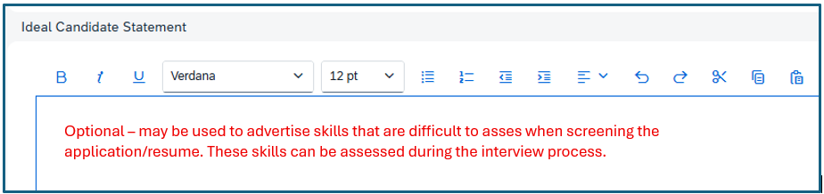 Ideal Candidate Statement screen