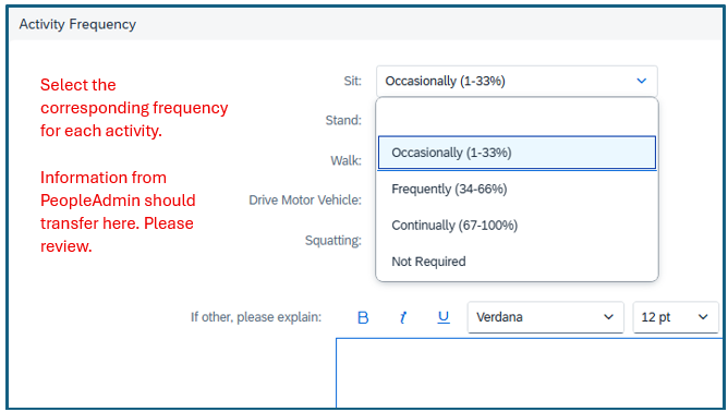 Activity Frequency screen
