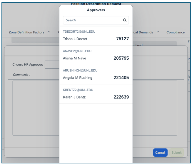 Select HR Business Partner as approver