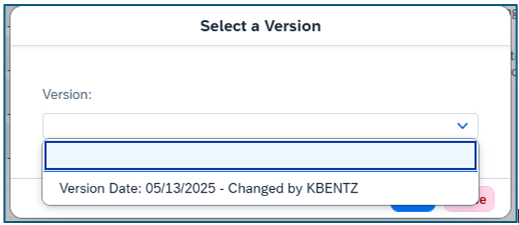 Select version from dropdown menu