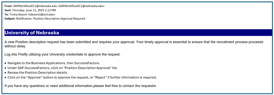 Approver receives notification example