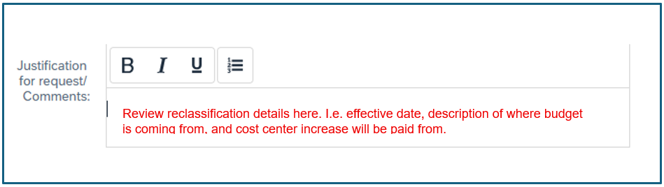 Approver reviews info in justification field