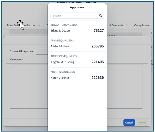 Approver selects HR Partner