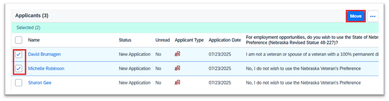Move Selected Applicants checkboxes