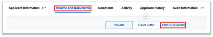 Resume and Documents screen Select Other Documents