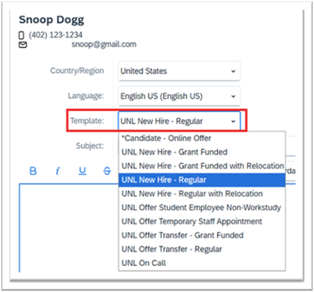 Select the type of offer letter