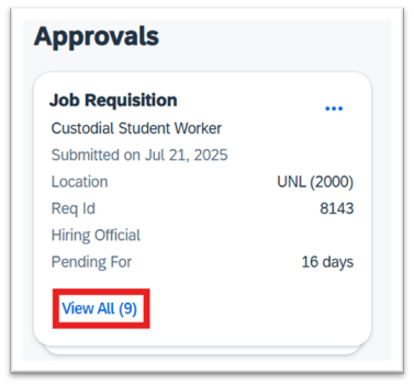 Approvals tile Click View All