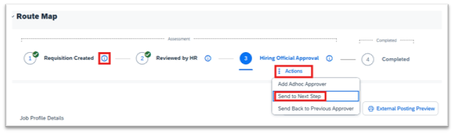 Approvers Route Map Actions Drop down