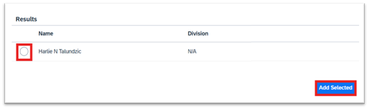 Select radio button for adhoc approver