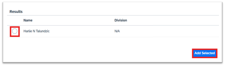 Radio button to select approver
