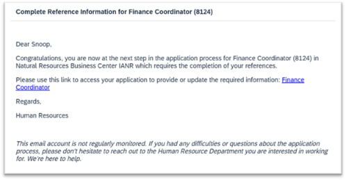 Email to candidate moved to reference checks