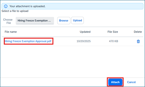 Staff Requisition Upload Confirmed Click Attach