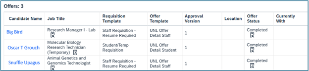 Candidate Offers page where you see Offer Approvals