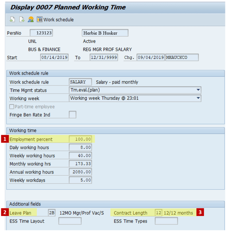 Display 0007 Planned Working Time