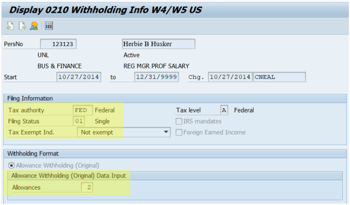 Display 0210 Withholding Info W4US