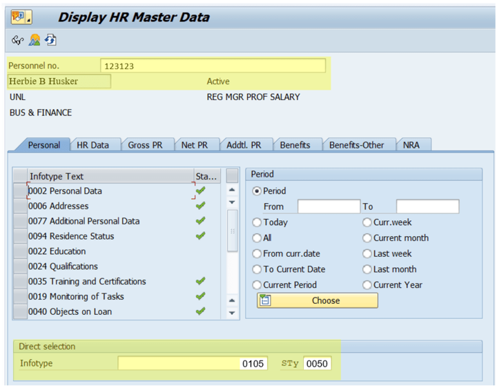 Find NUID on Display HR Master Data screen