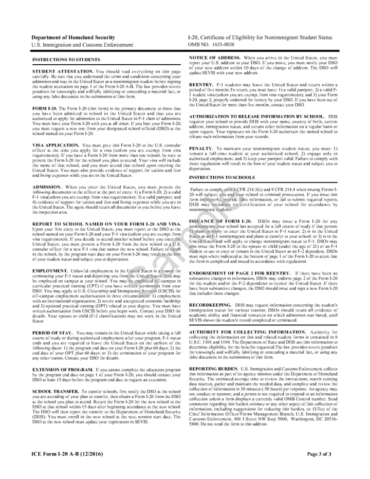 Form I-20 Sample Page 3