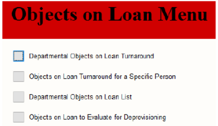 HR Toolbox Objects on Loan Menu
