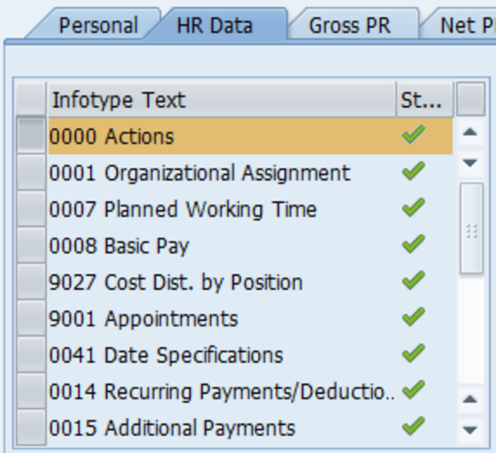 Infotype 0000 Actions