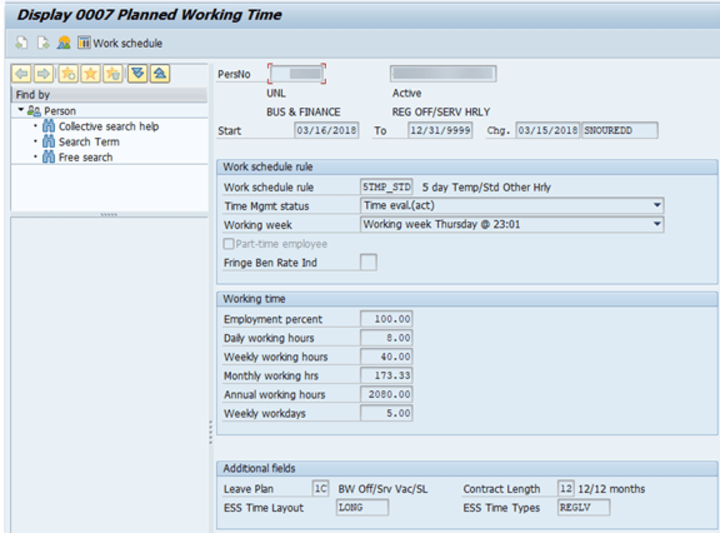 IT0007 Planned Working Time Screen