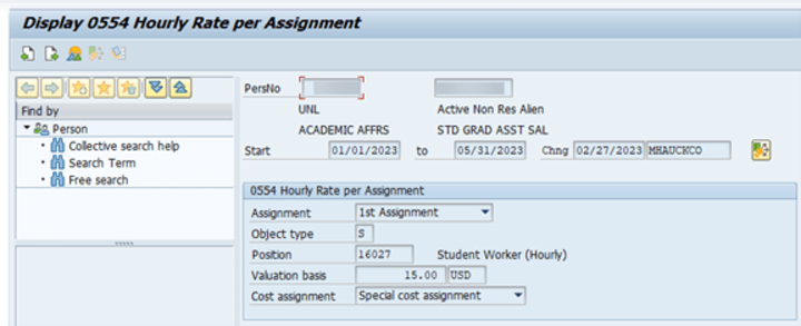 IT0554 Hourly Rate per Assignment Screen