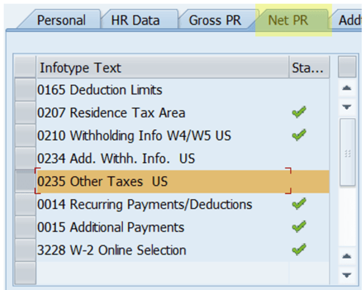 NetPR Tab IT0235 Other Taxes