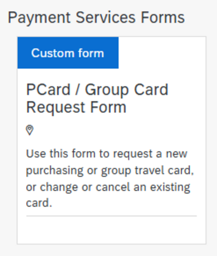 PCard Group Card Request Form tile in Firefly