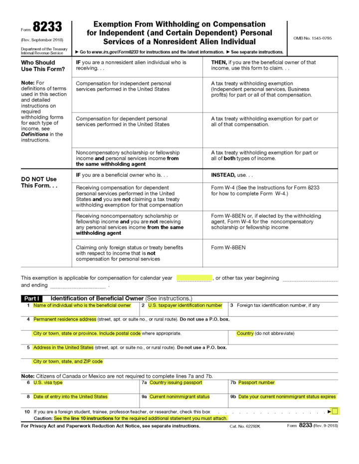 Form 8233 Page 1 Example