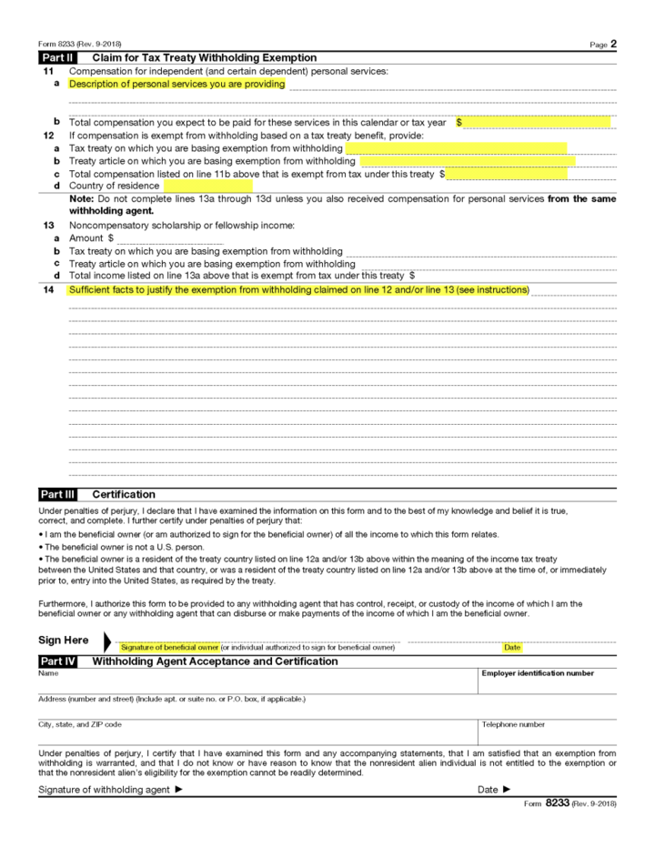 Form 8233 Page 2 Example