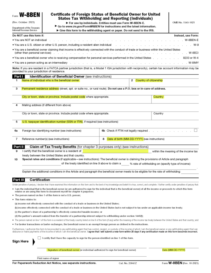 Form W-8BEN